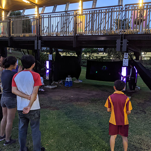 Outdoors & set up under the bridge