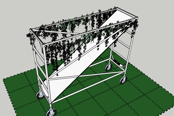 Model of scaffold structure with vines attached around the top